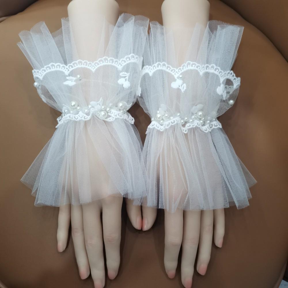 Trendy Bridal Mesh Sleeves Lace Pearl Thin Sunscreen Accessories Shooting Wedding Gloves Dress Gauze Sleeves