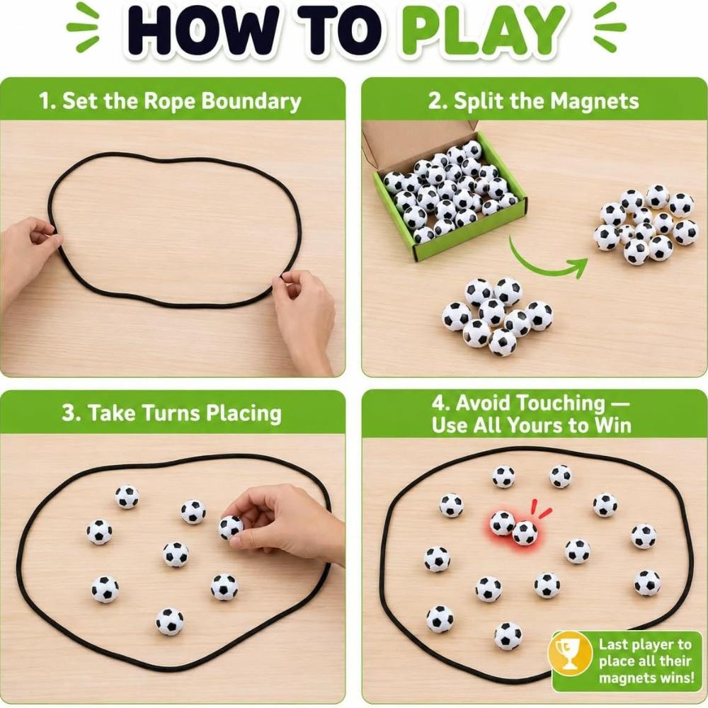 Soccer Magnetic Game with String & 20 Football-Shaped Stones – Fun Puzzle Strategy Games for Family Game Night, Party, Travel & Camping