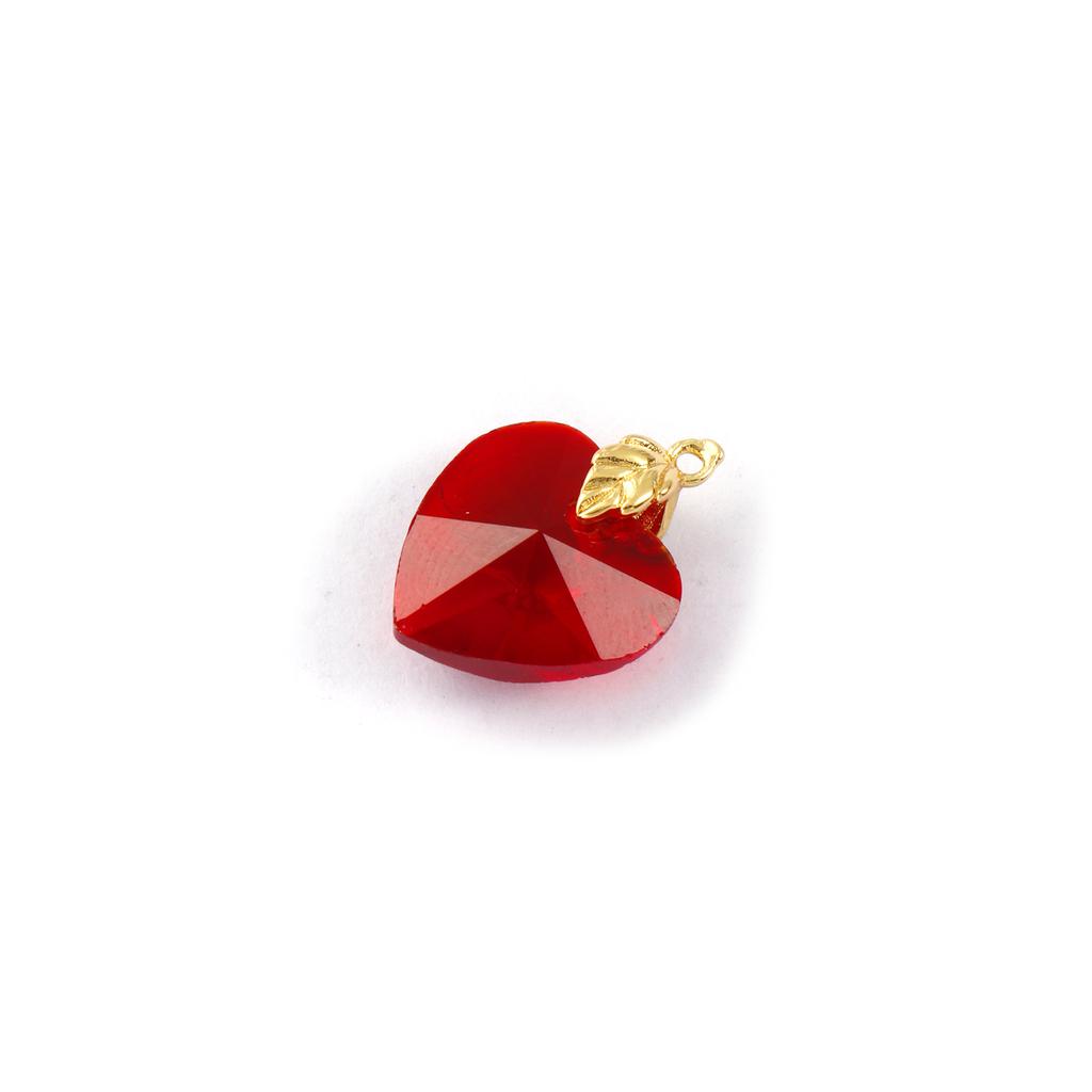 Doreen Box 2pcs Brass Glass Wine Red Heart Charms Valentine'S Day Heart Faceted Pendants For Women Diy Necklace Gift 19mm X 14mm