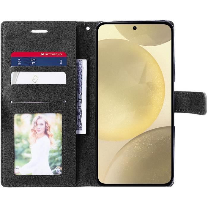 Coque - Efconnection - pour Samsung Galaxy S24 - Effet Cuir - Support Horizontal - 2 Verres Trempés