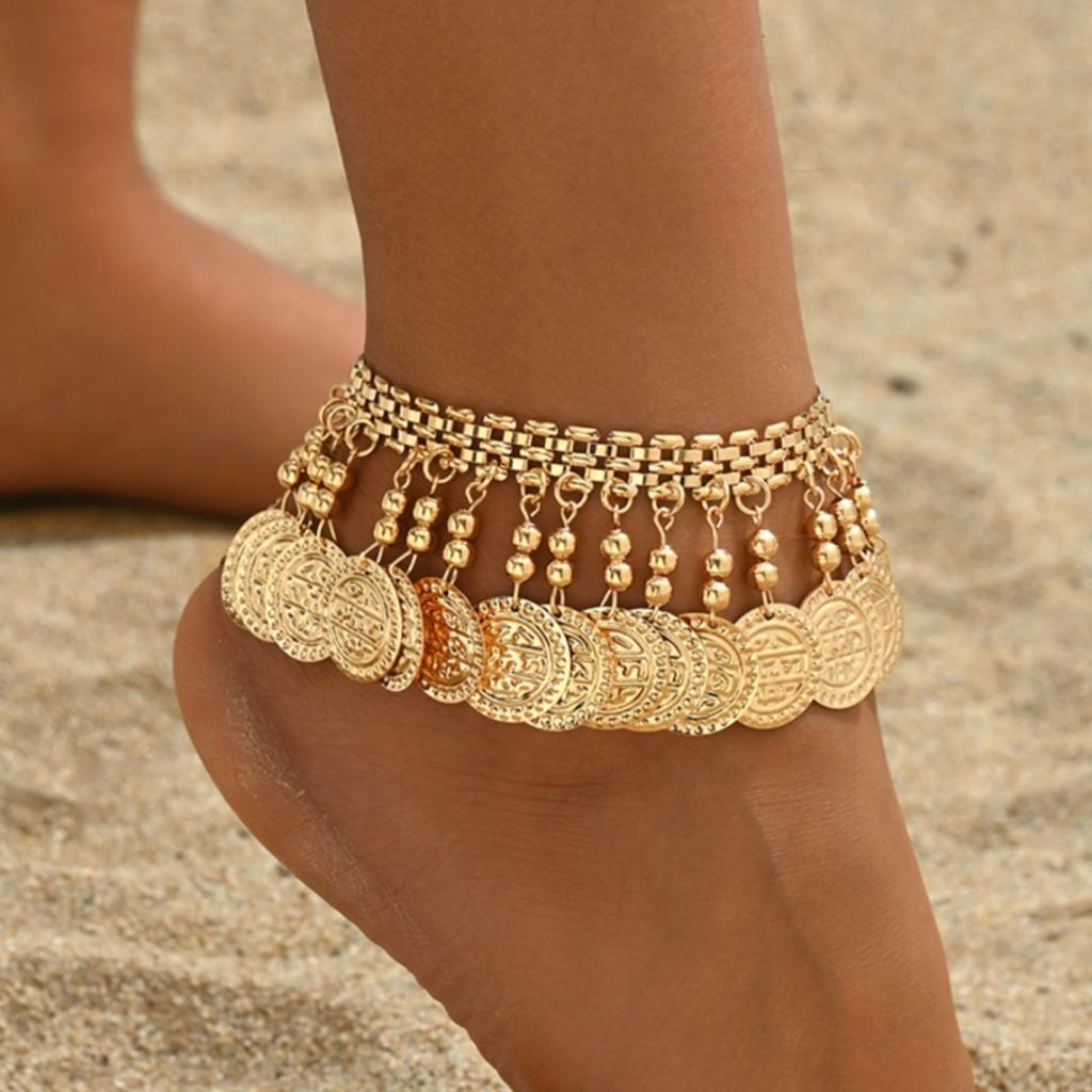 1 Retro-style Metal Beaded Fringe Anklet, Perfect for Men's Everyday and Vacation Outfits