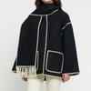 2023 Autumn/Winter Women's Wool Coat with Scarf & Tassels - European & American Style, Thick & Loose.