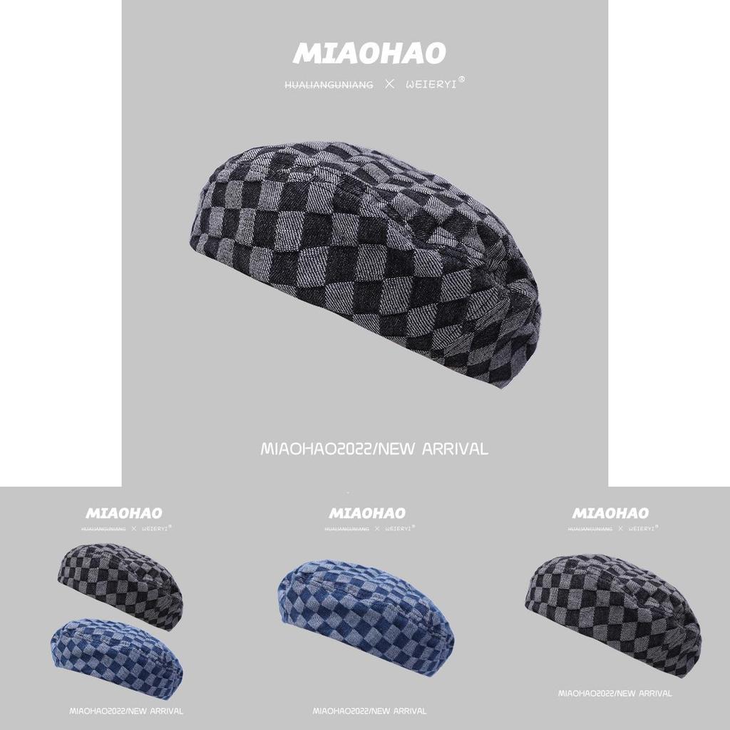 Chic And Classic Women's Beret Cotton Plaid Design For A Timeless Look