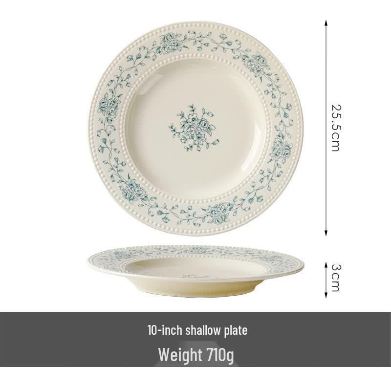 French Retro Rose Ceramic Dinner Plate