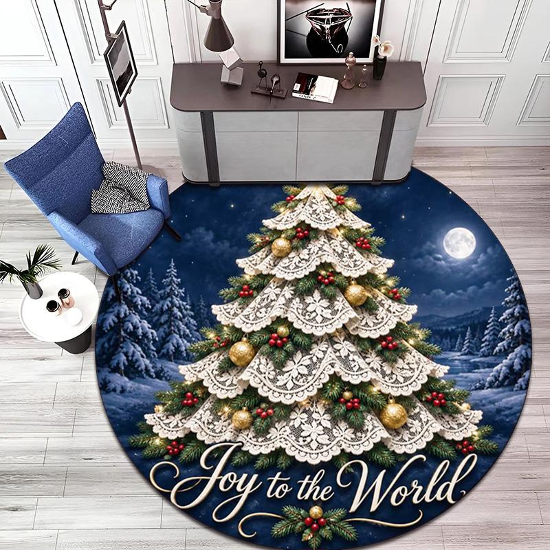 Cute Christmas Day Gift Bell Santa Claus Snowman Christmas Tree round rug Home Soft Decorative Anti slip Chair Mat Carpet Outdoor Floor Mat Carpet 52
