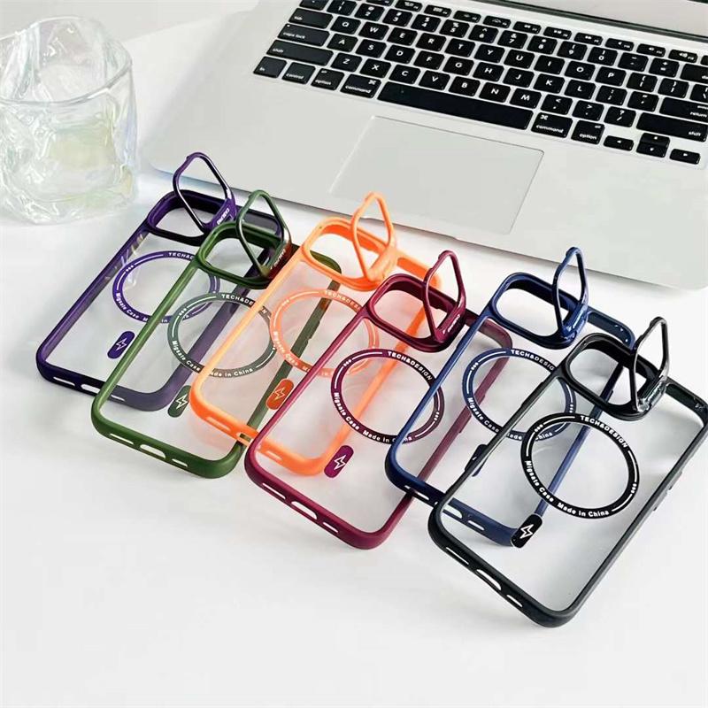 Lüks Görünmez Standı Manyetik Telefon Kılıfı iPhone 15 14 13 12 11 Pro Max Şeffaf Darbeye Dayanıklı Kapak