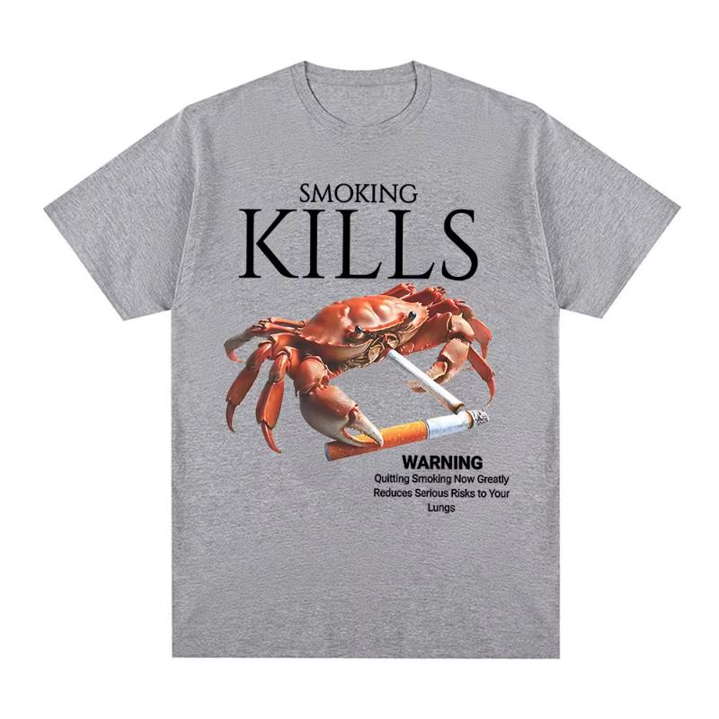 

Smoking Kills Crab T Shirts Unhinged Weirdcore Weird Graphic TShirt Harajuku Cotton Short Sleeve Tee Shirt Oversized Streetwear S