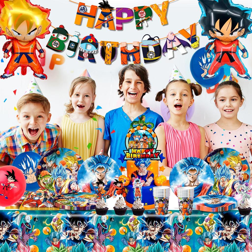 Cartoon Party Supplies, Anime Birthday Party Decorations  Tableware Set Including Anime Birthday Plates Tablecloth Balloon Banner Etc