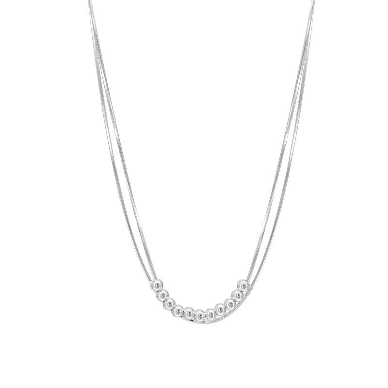 Minimalist Double Layer Snake Bone Round Bead Silver Clavicle Necklace For Women Light Luxury Niche High End Design