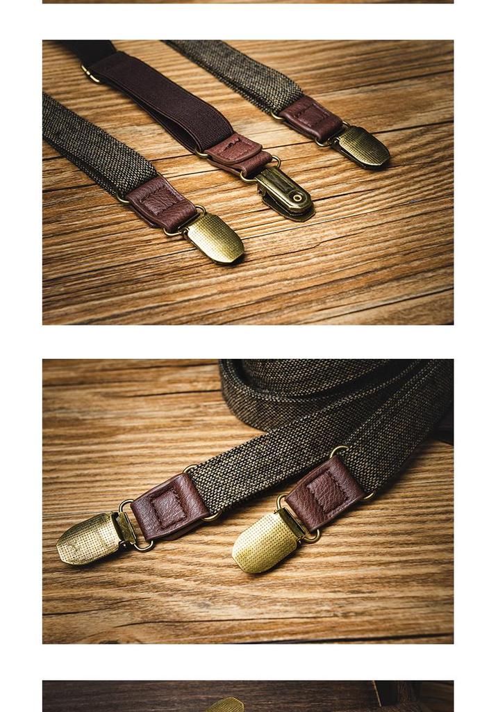 Unisex Retro Plaid Y-Type Fabric Suspenders with Three Non-Slip Clips