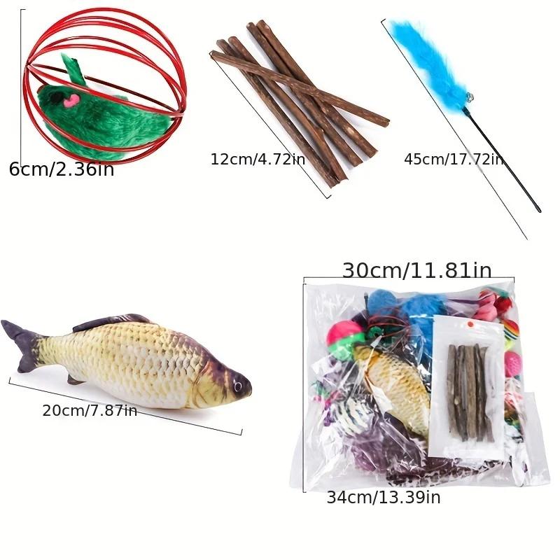 28Pcs/Bag Pet Cat Toy Feather Mouse Tease Cat Channel Sisal Ball Grinding Teeth Cat Toys Interactive
