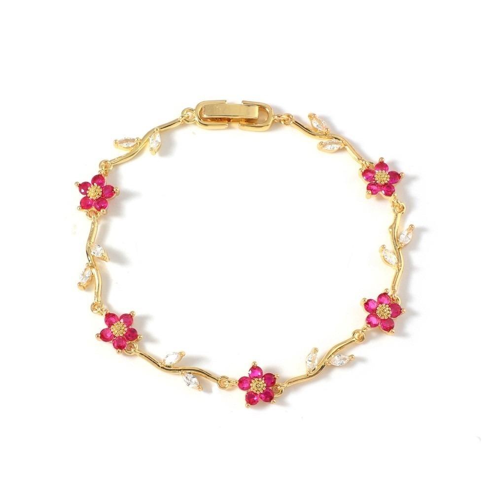 Tide Multiple Color Flower Rhinestone Branch Leaf Bracelet Dopamine Niche Sense Copper Women's Bangle Gifts