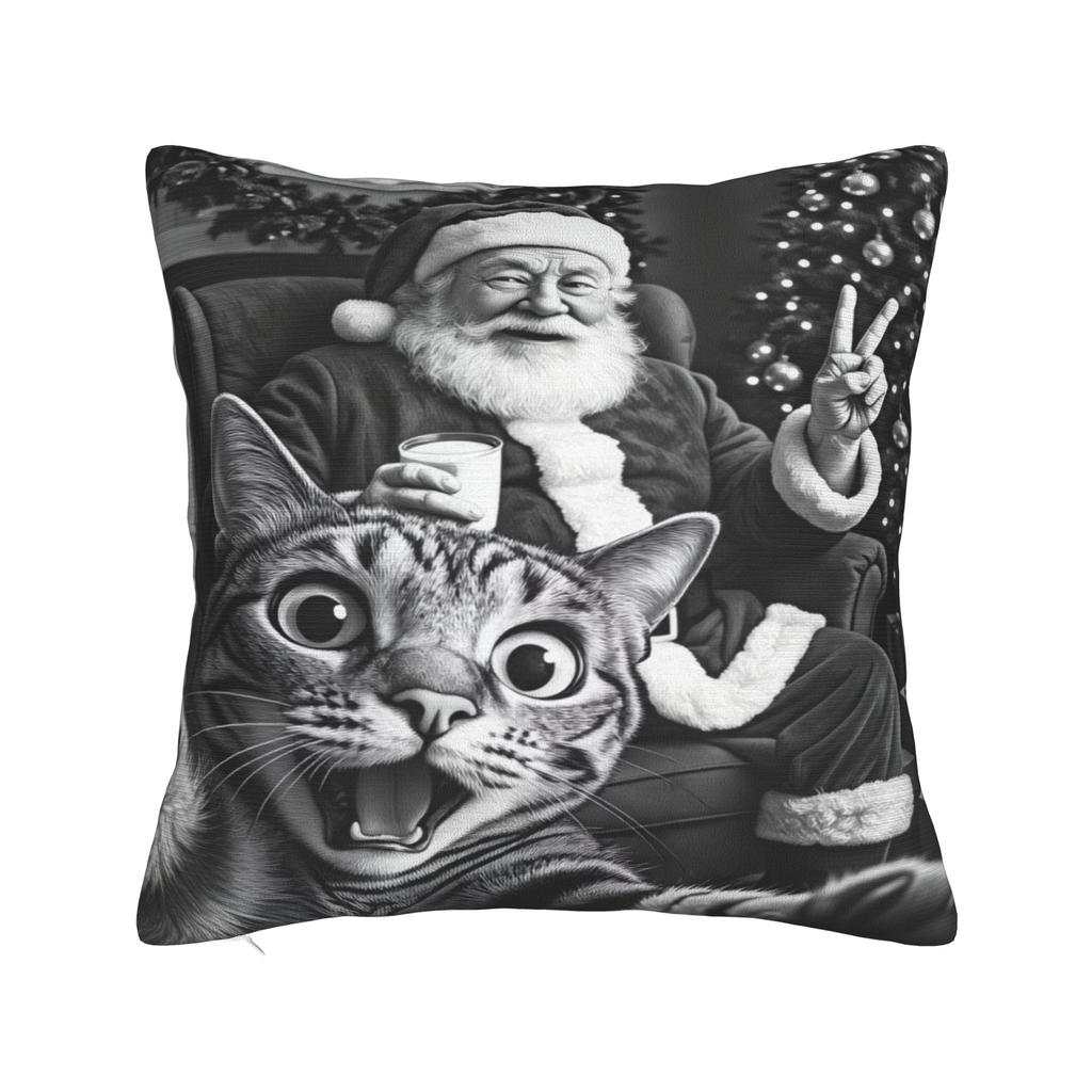 Cat Selfie with Santa Xmas  Pillow Case  Funny Pillow Cover Print Pillowcases For Wedding Party Home Decor