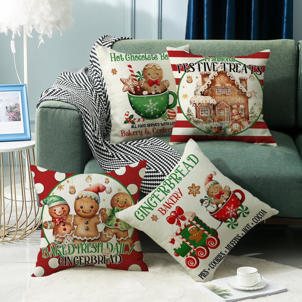 Christmas Atmosphere Illustration Digital Printing Set Home Decoration Sofa Cushion Gingerbread Man Fairy Tale Warmth