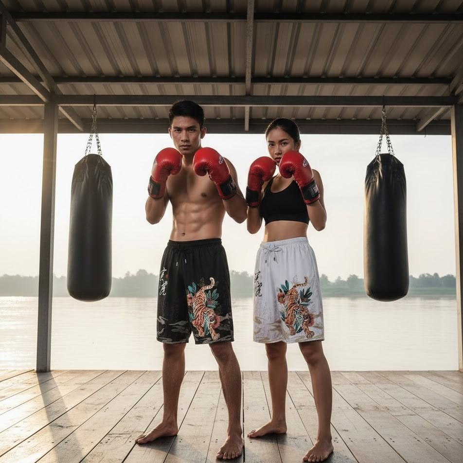Chinese Tiger Flower Boxing Muay Thai Kickboxing Training Shorts Print Martial Art Boxer Unisex Men Women Kid Fighting Fitness Sport Gym Workout
