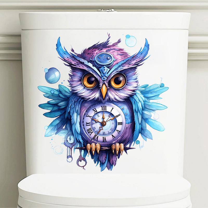 Printed Owl Clock Wall Sticker Self Adhesive Decoration for Refrigerator Door Corridor Entrance Background Home Room Decor