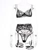 European Sexy Lingerie Set with Metal Chain, Black Lace, See-Through Design, Erotic Cool Spicy Style.