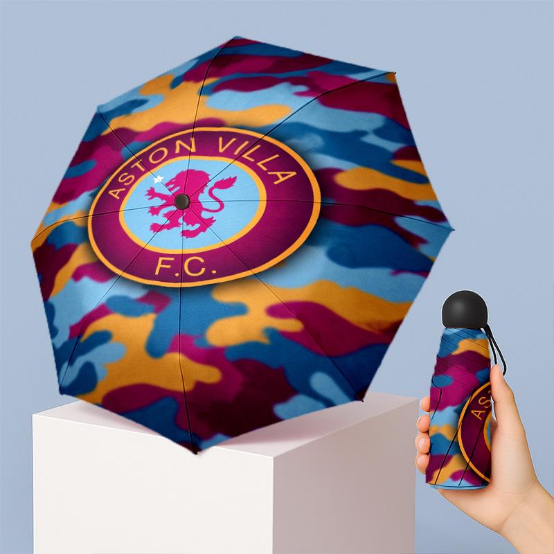 Aston Villa Football Pattern Printed Mini 5 Folds 8 Ribs Compact Umbrella Windproof Waterproof Lightweight Portable Folding