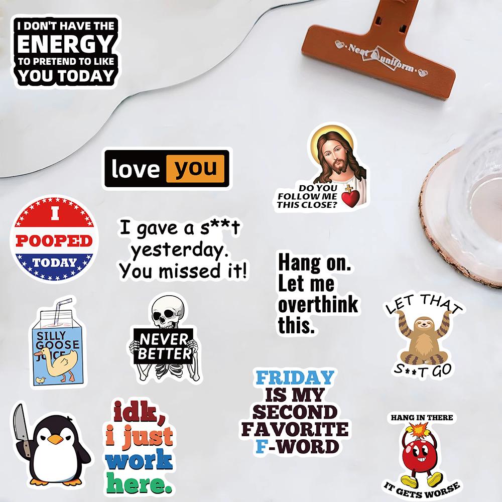 50 Stück Scherz Meme Aufkleber Harajuku Decals DIY Mode Graffiti Decals Gepäck Notizbuch Fahrrad Geschenk Handy Koffer Aufkleber