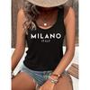 Loose plus size wing pattern printed round neck white vest summer casual sleeveless top women's clothing