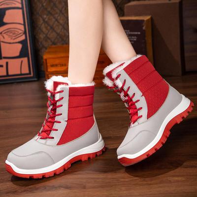 Waterproof Fabric Non Slip Thick Bottom Furry Sneakers Women  Winter Thick Plush Snow Boots Fluffy Fur Lace Up Ankle Boots
