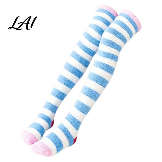 Fluffy Sleeping Socks 1 Pair Women Thigh High for Winter Thickened Coral Fleece Leg Soft Plush Warmer Long Stockings Warm Over Knee Boot Girls