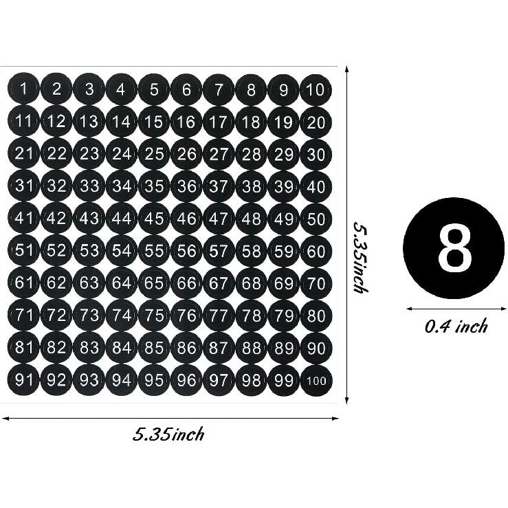25 Sheets 1 to 100 Vinyl Consecutive Number Stickers 0.4 Inch Small Self-Adhesive Number Labels Waterproof Inventory Stickers Decal for Indoor,