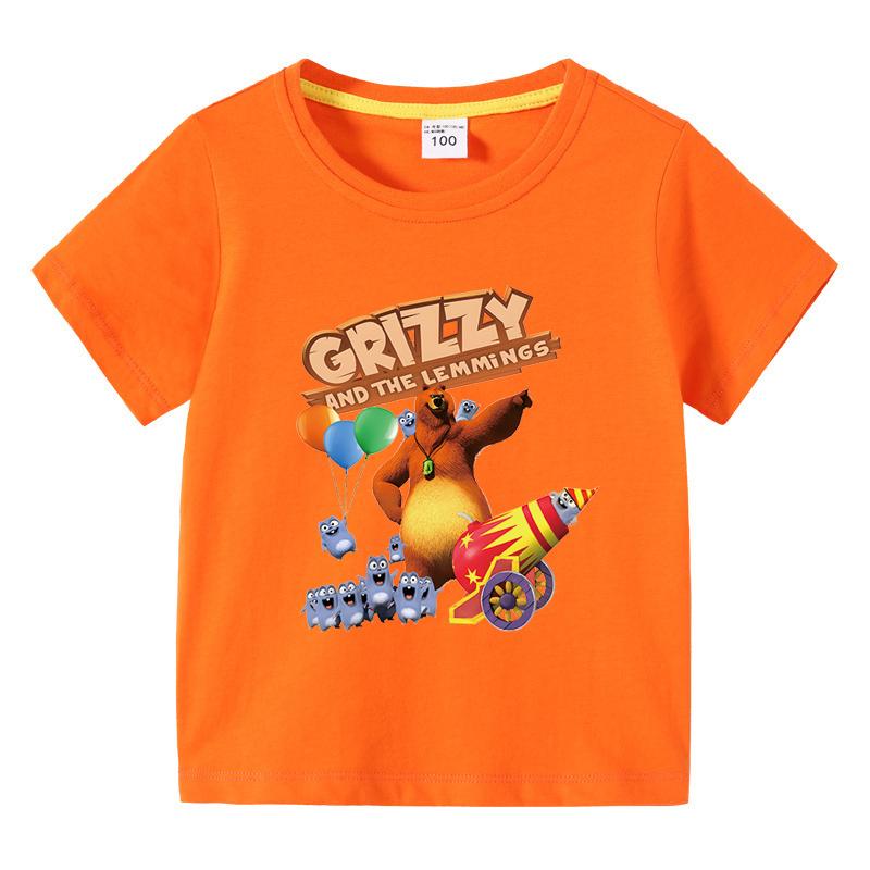 Kinderbekleidung Grizzy und die Lemminge Grafik Kurzarm T-Shirt Jungen O-Ausschnitt T-Shirt 2025 Neue Mode Kleidung