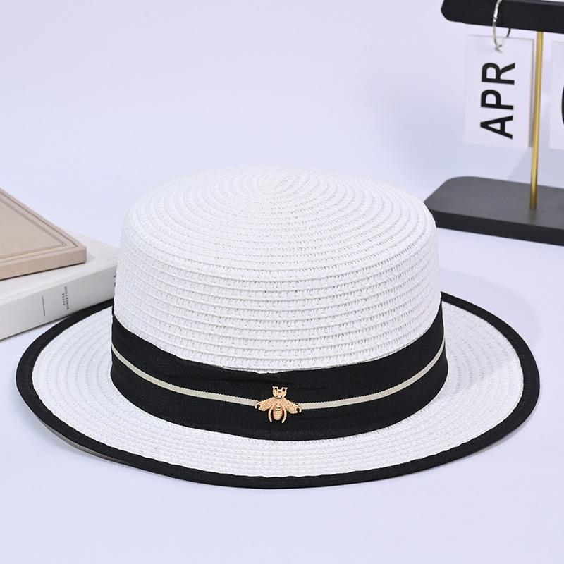 Summer New Versatile Flat Top Fashion Straw Hat Women's Sunscreen Premium Top Hat Outdoor Seaside Vacation