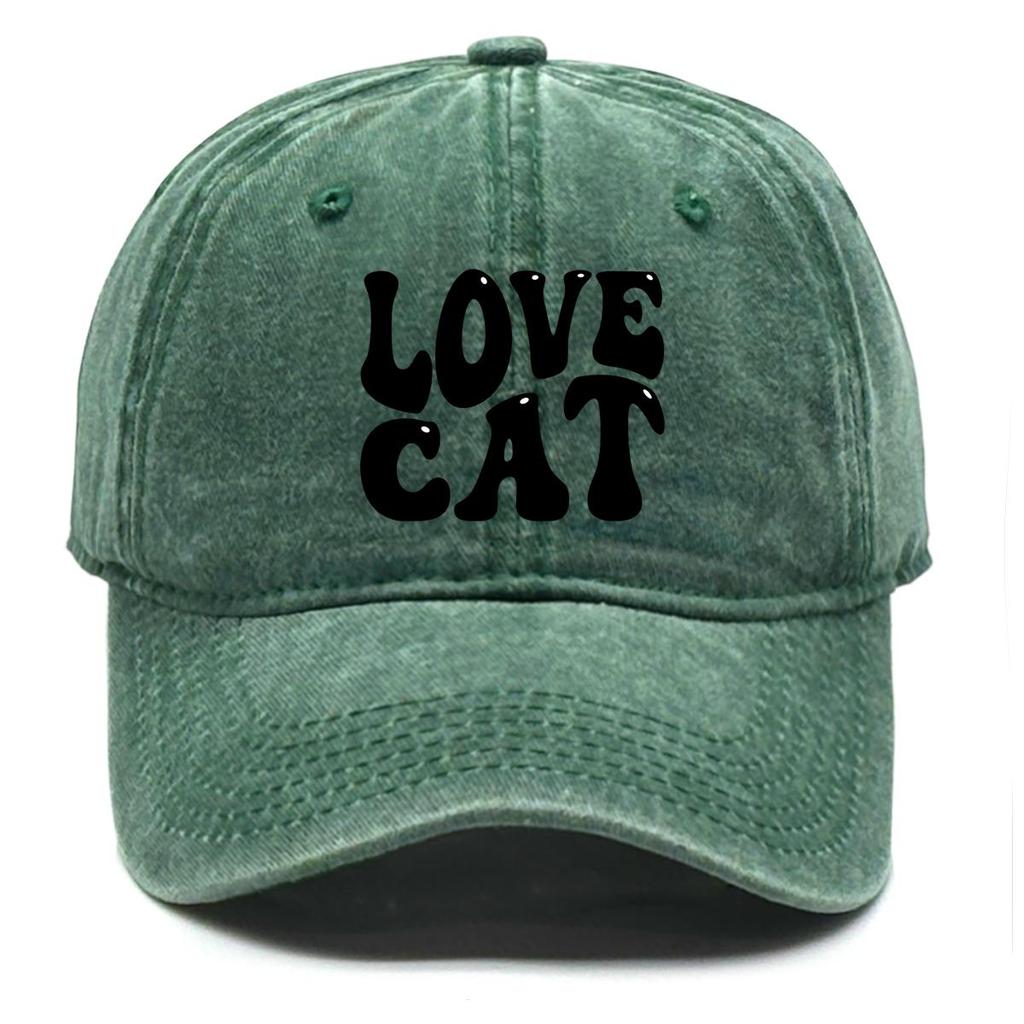 LOVE CAT" Print Snapback Baseball Hat, Animal Dad Hat Sporting Non-Stretch Fabric Lightweight Adjustable Buckle Adjustable Baseball Cap