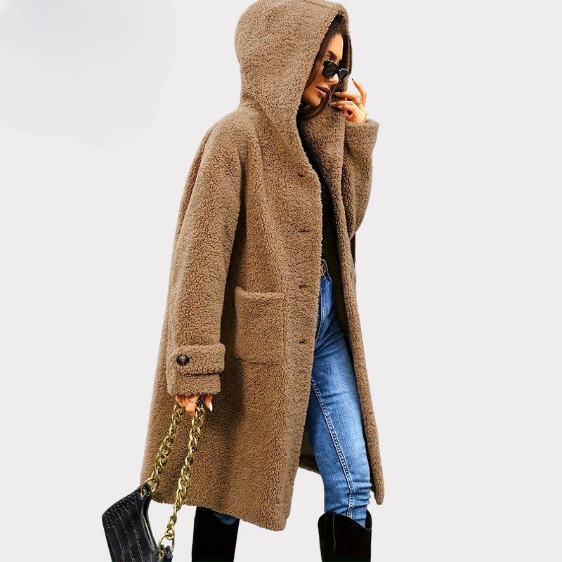Hooded Teddy Fleece Ladies Coat Loose Mid-length Lamb Fleece Autumn and Winter Thickened Warm Coat