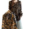 American Leopard Print Loose Long Sleeve Knit Pullover Plus Size Sweater for Women