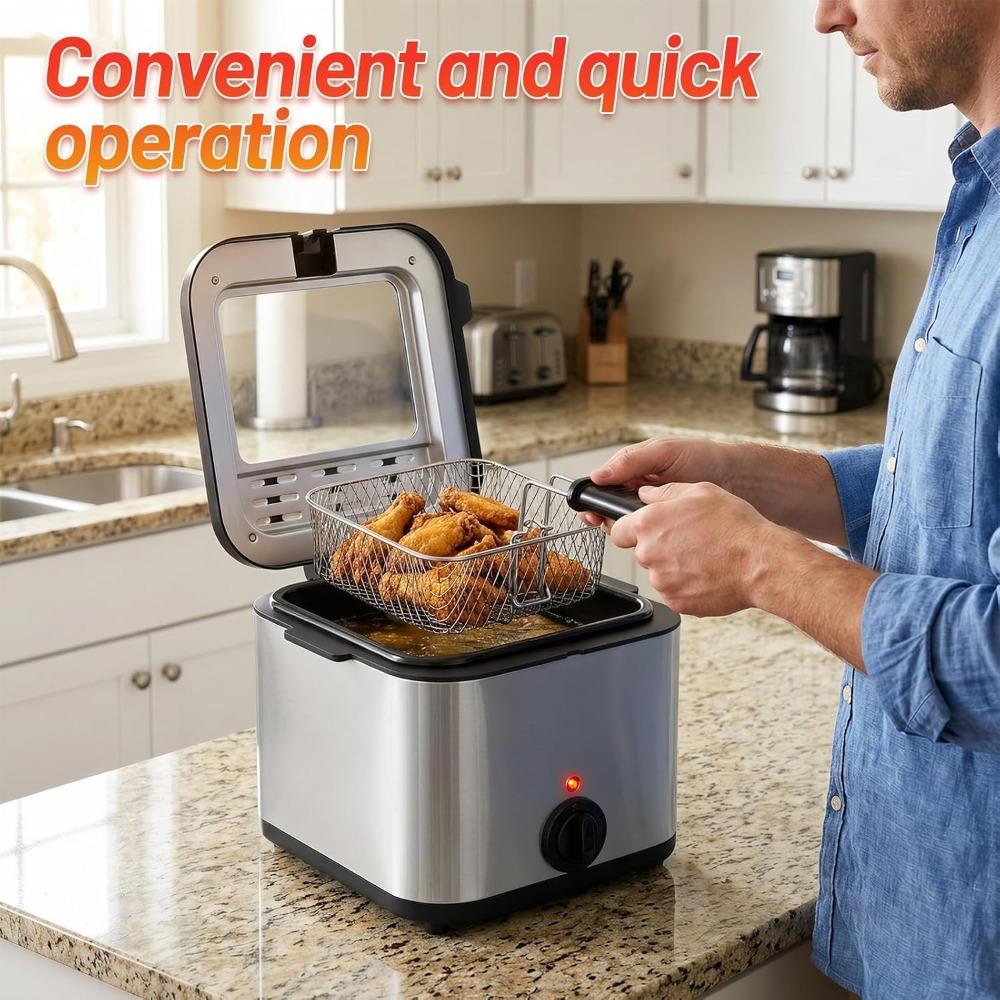 Electric Deep Fryer, 2.5 Liters Oil Capacity, Small Deep Fryer with Non Stick Basket for Home Use, Cool Touch Sides Easy To Clean (silver)