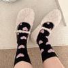 4 Pairs Womens Casual Crew Socks Elastic Fit Flocking Heart Pattern Soft Nylon Fabric Calf Socks for Comfort and Fashion