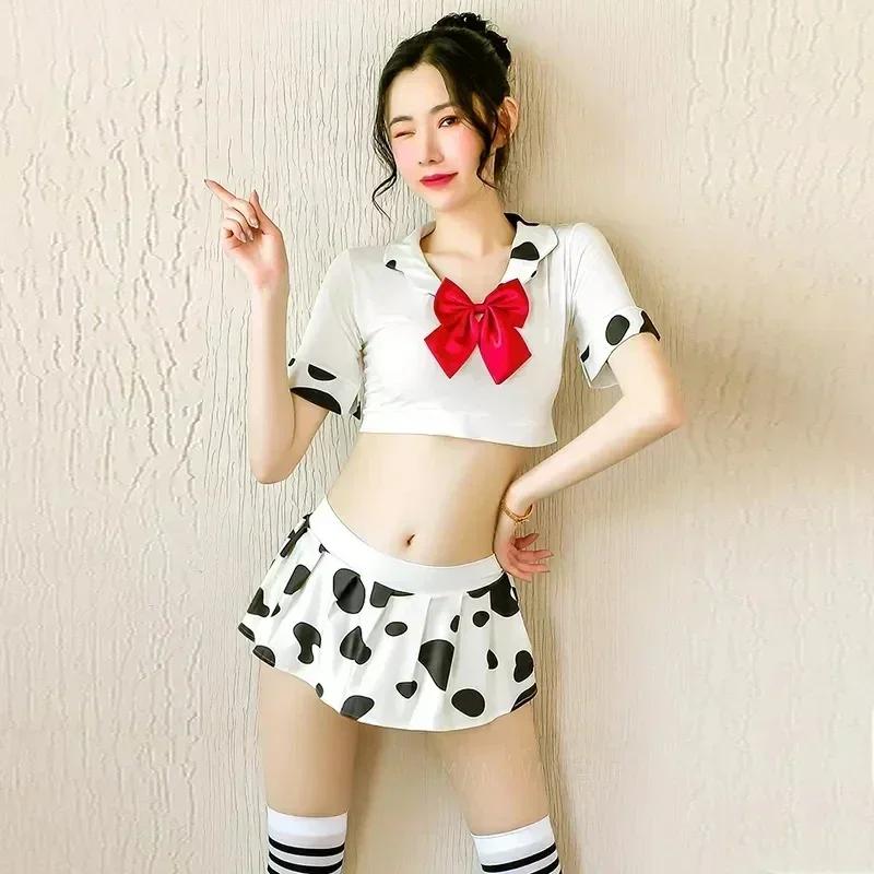 Cow Series Swimsuit Bodysuit Bikini Maid Unifrom Costume Summer Beach Kawaii Girl Swimwear Skirt Uniform Set Cosplay