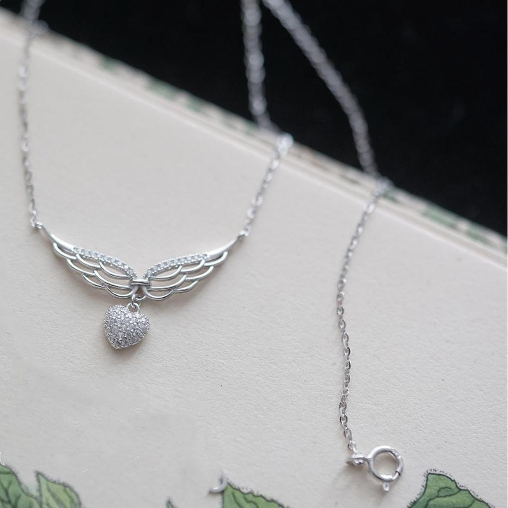 Angel's Wings: S925 Sterling Silver Heart & Zircon Wing Pendant Necklace for Women