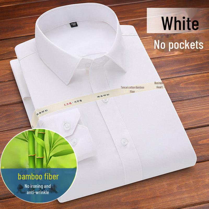 Men's Non-Iron Bamboo Business Casual White Shirt - Easy Care, Machine Washable