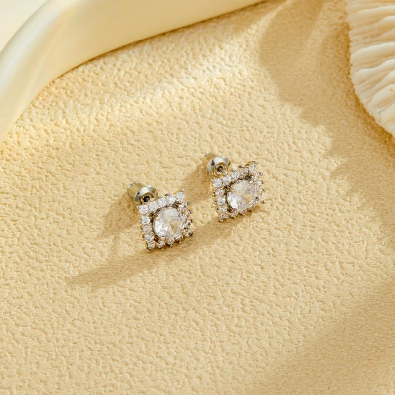 New Fashion Shiny Zirconia Inlaid Rose-shaped Stud Earrings Women's Trend Luxury Copper Earrings Birthday Party Jewellery Gifts
