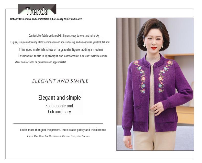 Plus Velvet Thick Knit Cardigan: Warm Outerwear for Middle-aged and Elderly Women