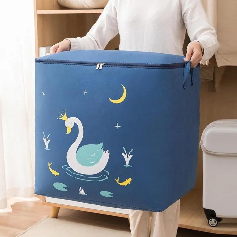 Non-woven Printed Quilt Storage Bags Large-capacity Household Sundries Storage Bags Foldable Clothes Dust-proof Storage Bags