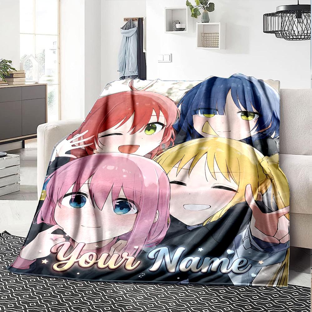 1pc BOCCHI THE ROCK Blanket with Custom Name, Gift, for Men and Women, Soft Blanket, Good for Sofa Bed Couch Travel, Lightweight Flannel Blanket