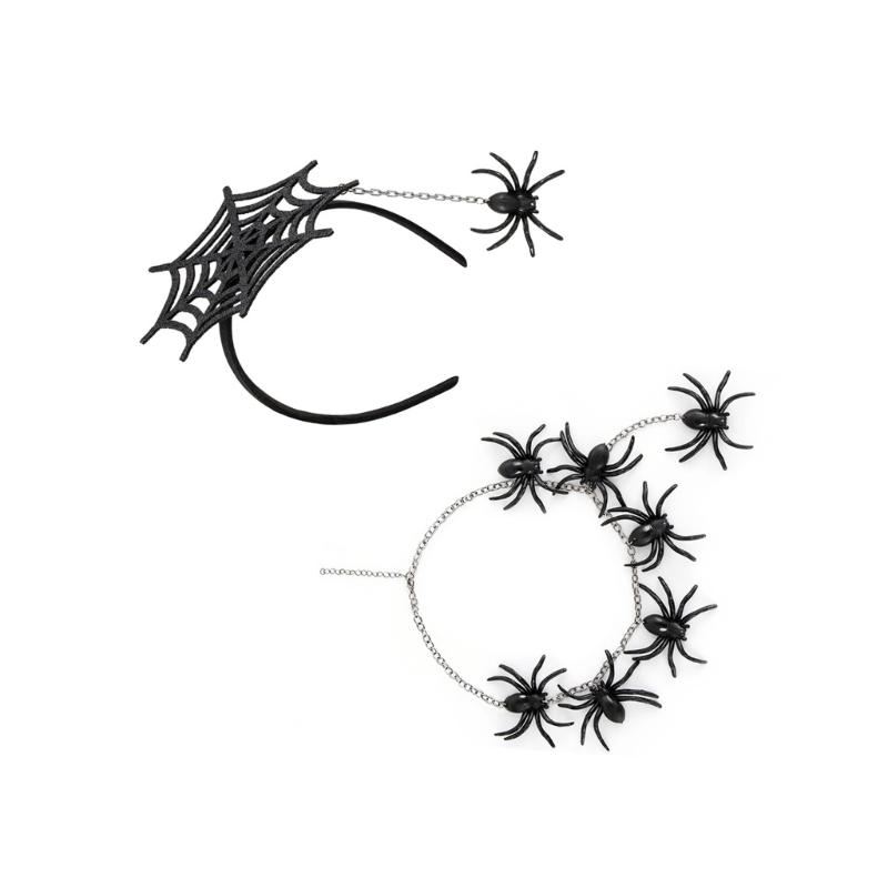 Eerie Spiders Theme Hairpiece Necklace Pair Halloween Party Decorations