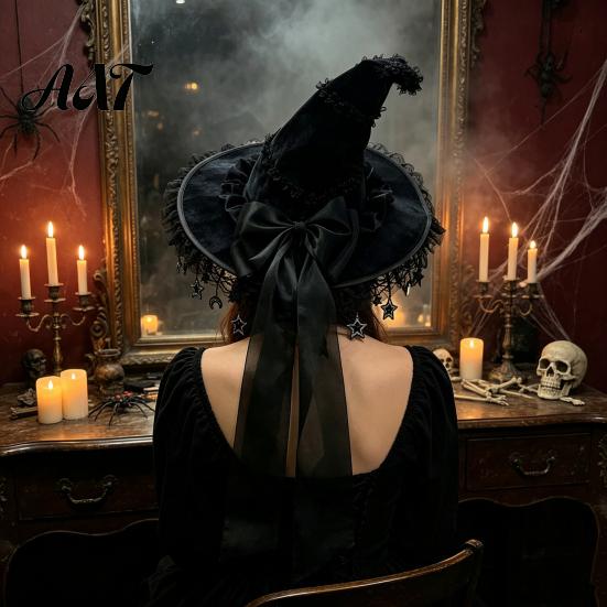 Adjustable Cosplay Hat Gothic Witch for Women, Dark Lolita Style Halloween Costume Accessory, Lightweight Accessories with Lace & Bow, Headwear