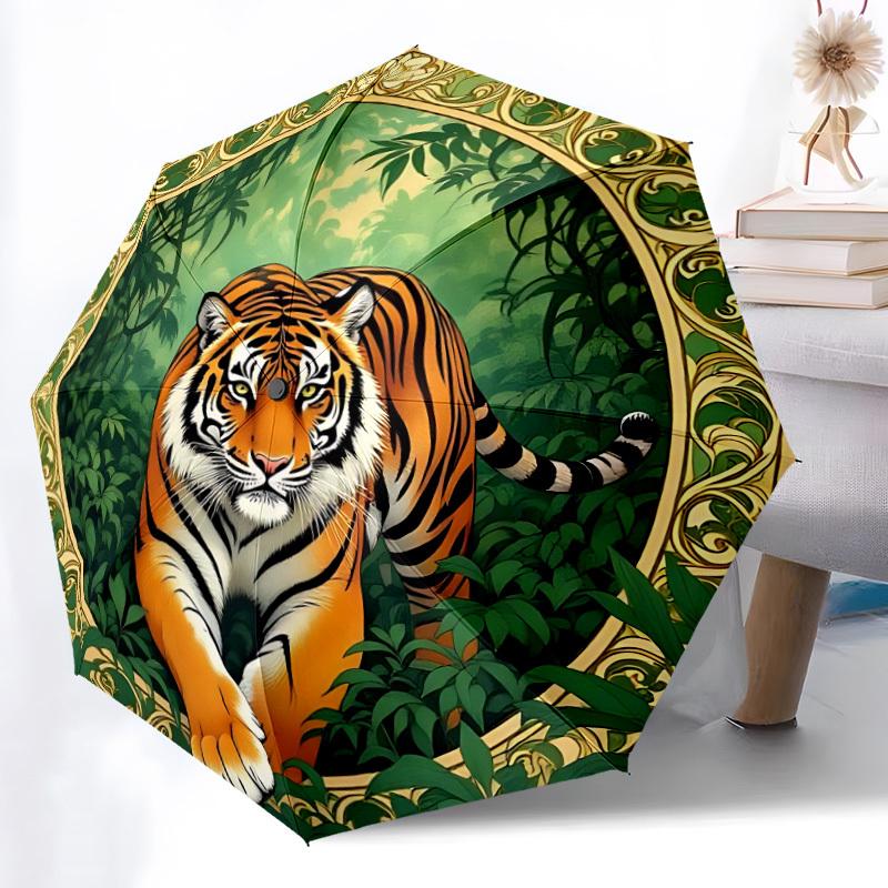 

1pc Tiger Jungle Automatic Open/Close Umbrella - Compact Travel Umbrella, Gift for Birthday, Holiday yy260106007