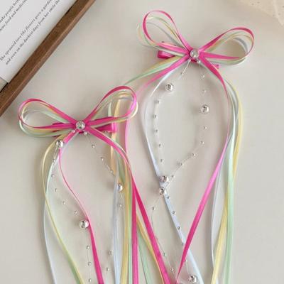 Haarnadel Mehrlagige Satinband Schleife Perlen Langer Quaste Haarspange Ballett Stil Stabile Klemmung Haarnadel Haaraccessoires