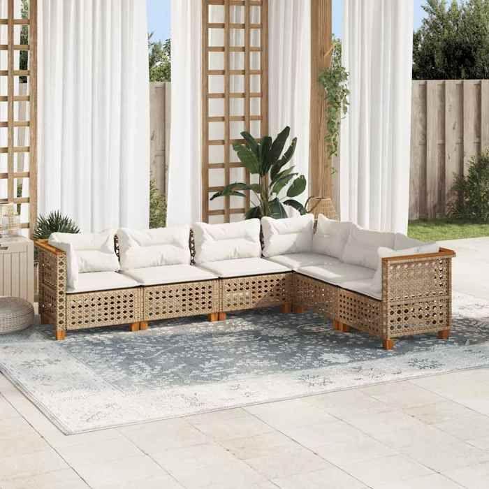 VidaXL Salon de jardin avec coussins 6 pcs beige résine tressée 3261862