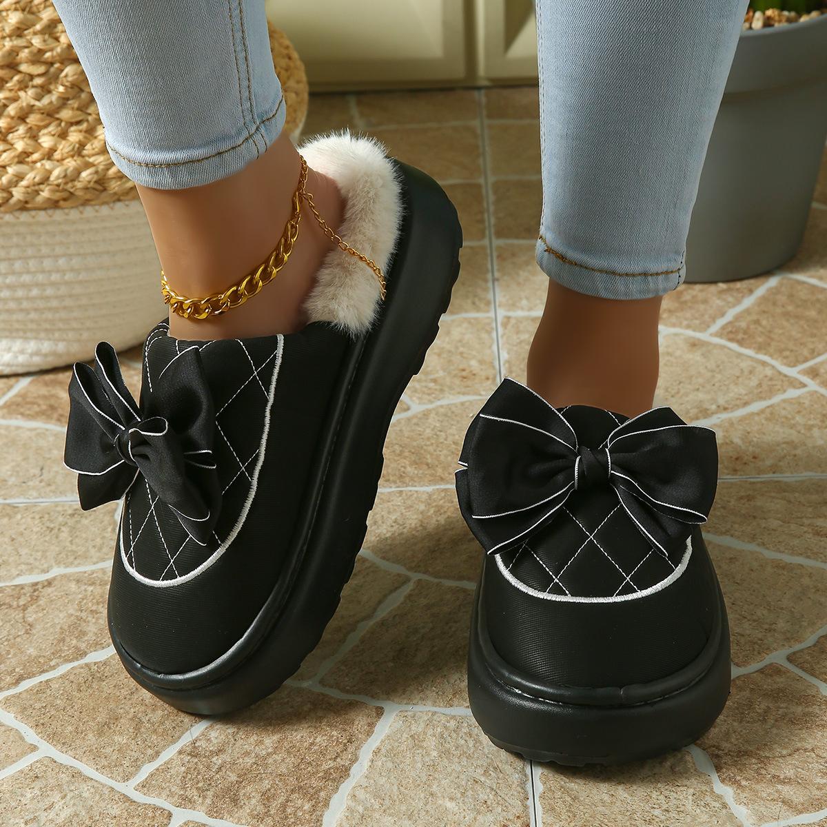 

Уютные и теплые женские зимние плюшевые тапочки с бантиком, толстая подошва, домашние тапочки 40-41 чёрный
