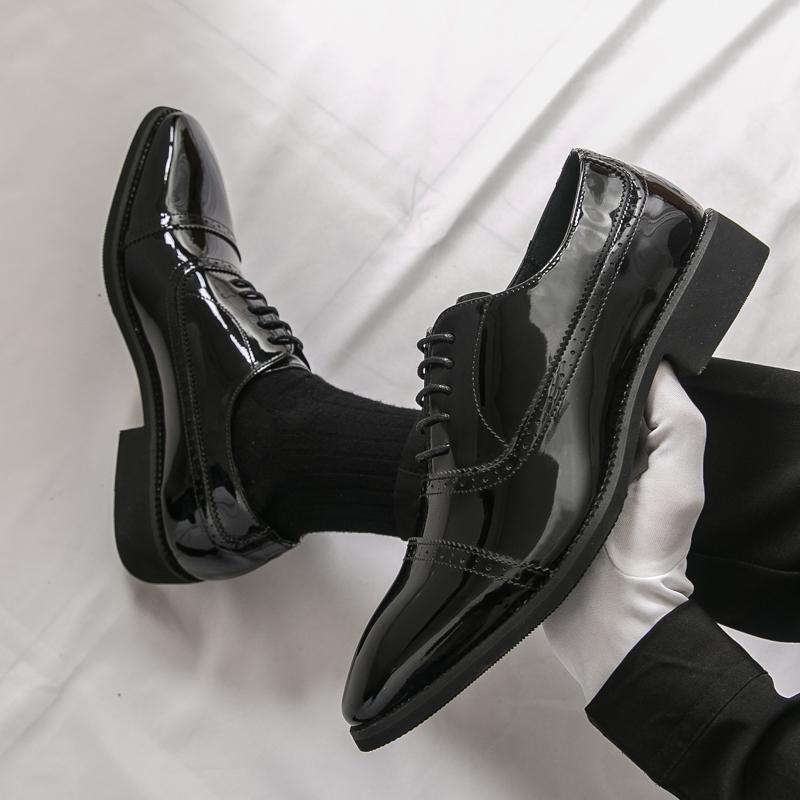 Men Oxfords Dress Brogues Derbys Brown Formal Business Black Patent Leather Shoes Tuxedo Wedding Shoes Over Sized