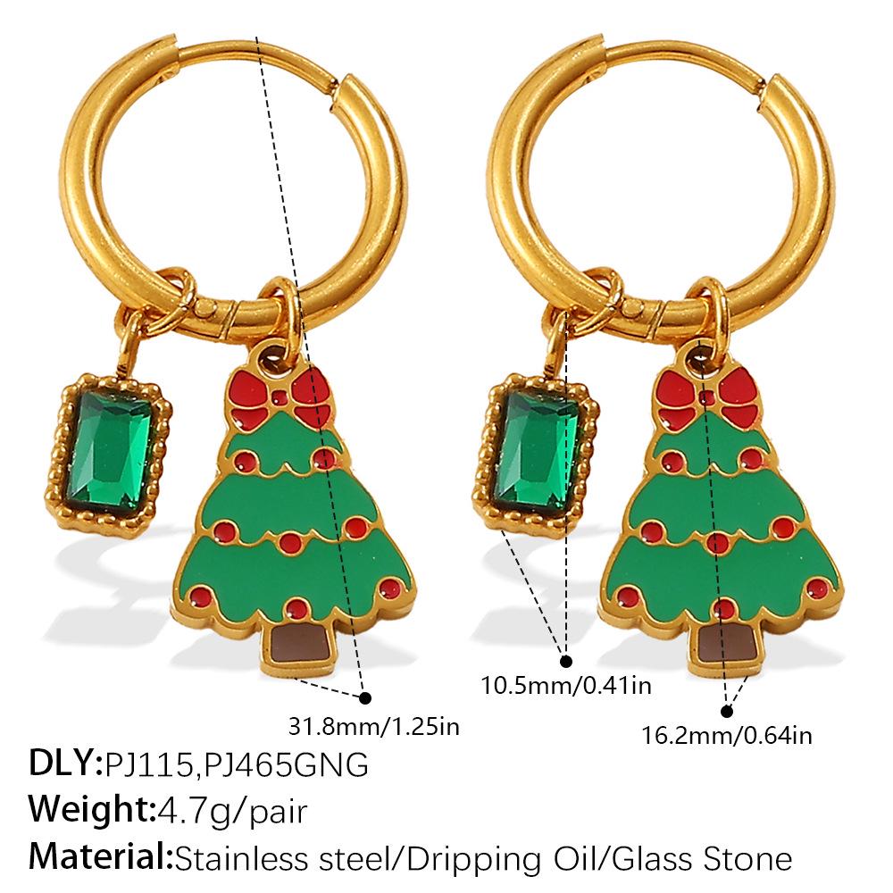 2025 DIY Christmas Style 18K Gold Plated Stainless Steel Pendant Earrings for Women