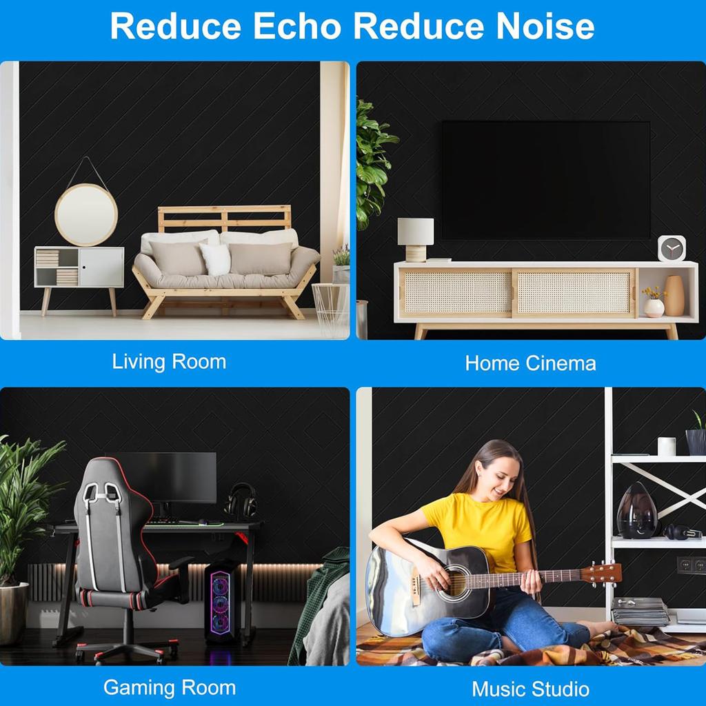 12 Pack Sound Insulation Foam Panels Polyester Texture Acoustics Treatments Wall Tiles Perfect for Living Room Studios
